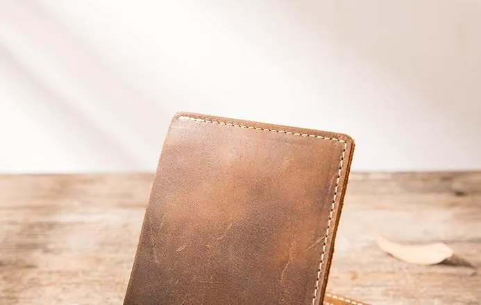 Vintage Leather Mens Small Wallets Bifold Slim billfold Front Pocket Wallet for Men