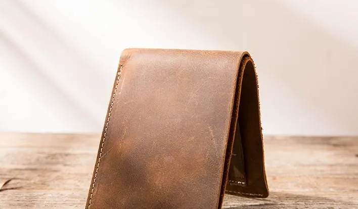 Vintage Leather Mens Small Wallets Bifold Slim billfold Front Pocket Wallet for Men
