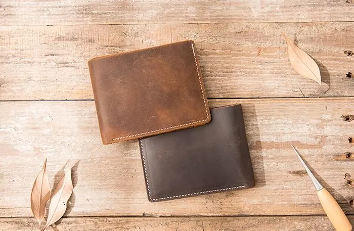 Vintage Leather Mens Small Wallets Bifold Slim billfold Front Pocket Wallet for Men