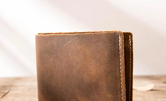 Vintage Leather Mens Small Wallets Bifold Slim billfold Front Pocket Wallet for Men