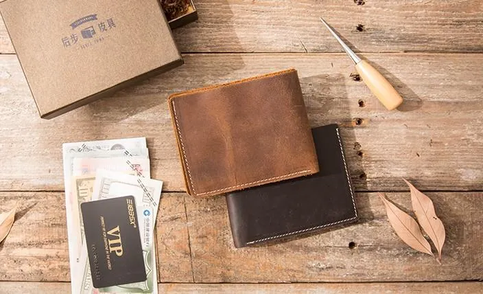 Vintage Leather Mens Small Wallets Bifold Slim billfold Front Pocket Wallet for Men