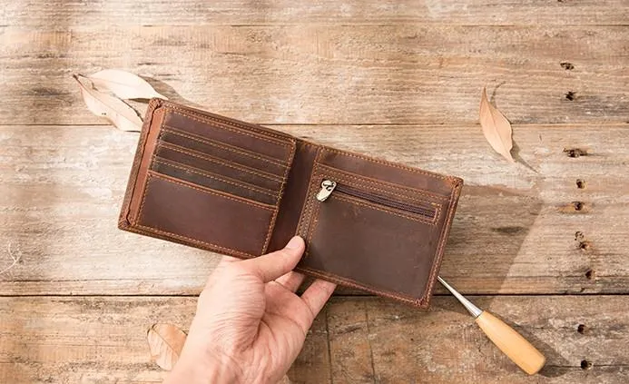 Vintage Leather Mens Small Wallets Bifold Slim billfold Wallet for Men
