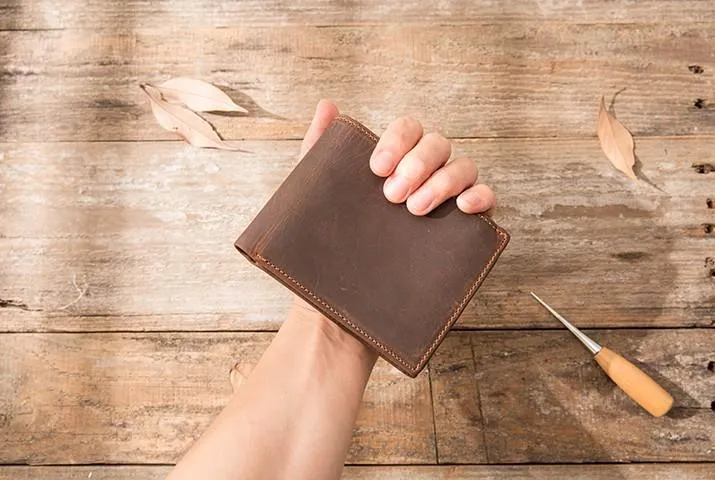 Vintage Leather Mens Small Wallets Bifold Slim billfold Wallet for Men
