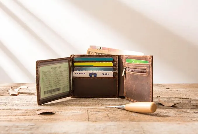 Vintage Leather Mens Small Wallets Bifold Slim billfold Wallet for Men