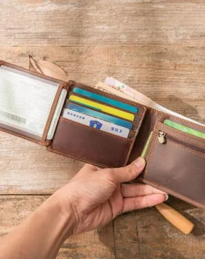 Vintage Leather Mens Small Wallets Bifold Slim billfold Wallet for Men