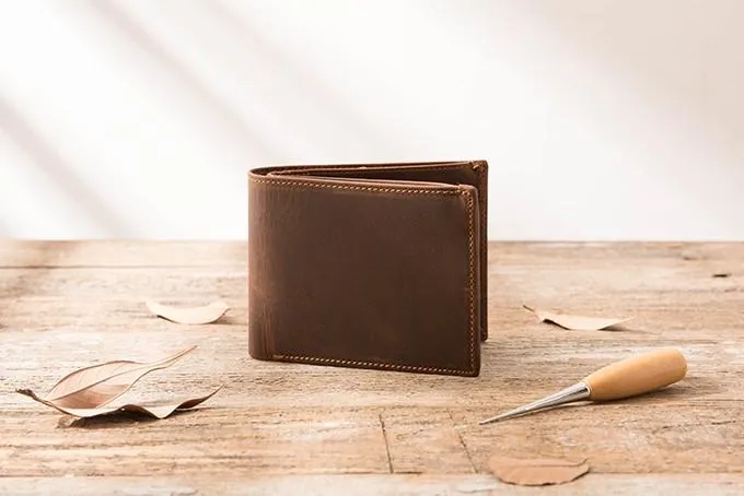 Vintage Leather Mens Small Wallets Bifold Slim billfold Wallet for Men