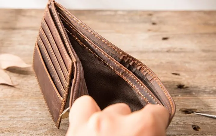 Vintage Leather Mens Small Wallets Bifold Slim billfold Wallet for Men