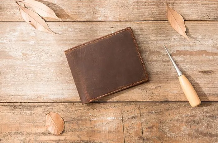 Vintage Leather Mens Small Wallets Bifold Slim billfold Wallet for Men