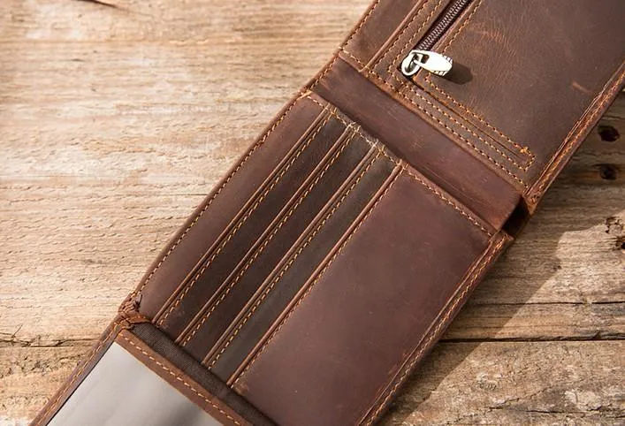 Vintage Leather Mens Small Wallets Bifold Slim billfold Wallet for Men