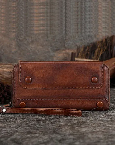 Vintage Leather Wristlet Wallets Womens Zip Around Wallet Ladies Bifold Clutch Wallet for Women
