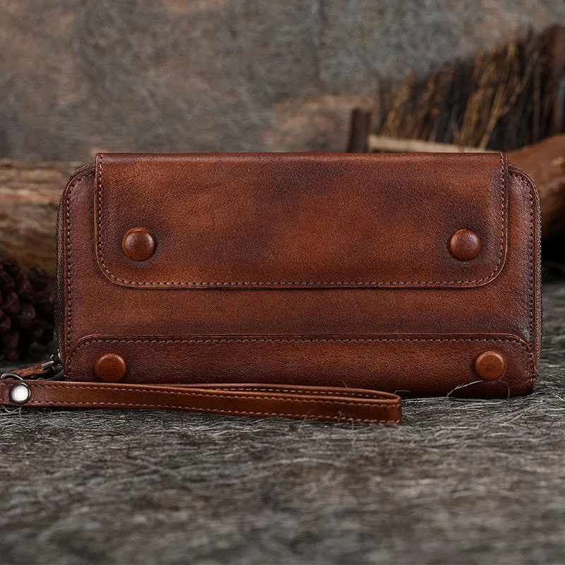Vintage Leather Wristlet Wallets Womens Zip Around Wallet Ladies Bifold Clutch Wallet for Women