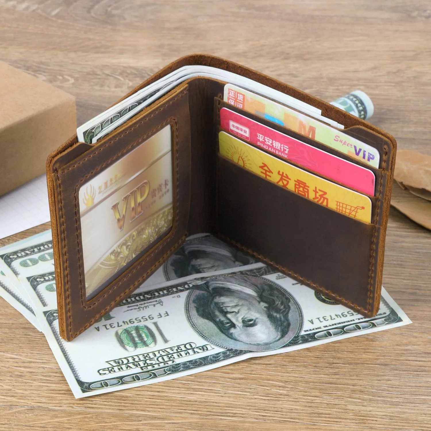 Vintage Mens Brown Leather's Bifold Small Wallet Black billfold Front Pocket Wallet For Men