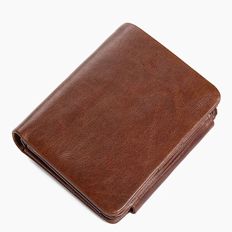 Vintage Mens Cool Small Leather Trifold Wallet Men billfold Zipper Wallets for Men