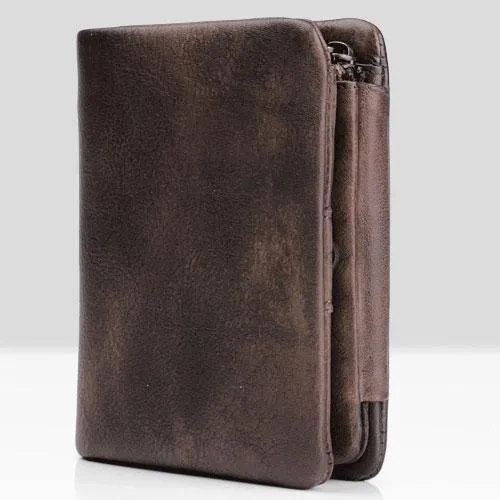 Vintage Mens Cool Small Leather Trifold Wallet Men billfold Zipper Wallets for Men
