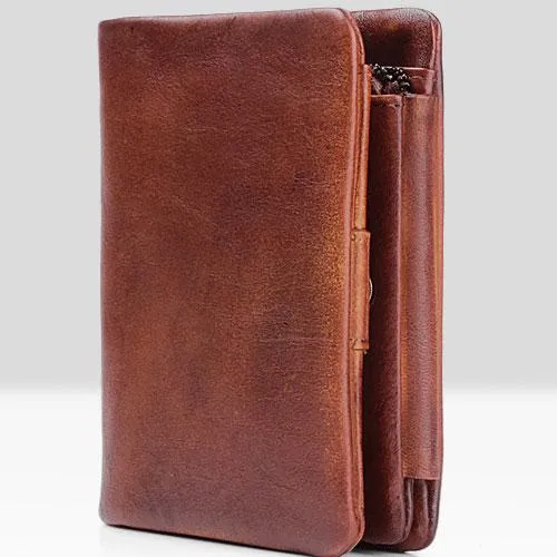 Vintage Mens Cool Small Leather Trifold Wallet Men billfold Zipper Wallets for Men