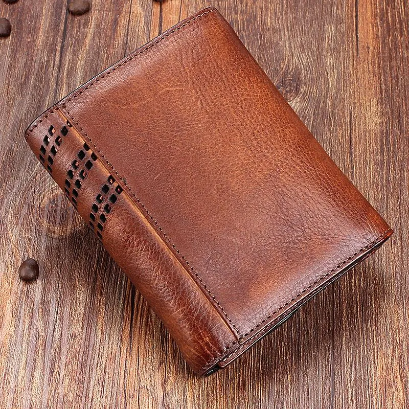Vintage Mens Cool Small Trifold Leather Wallet Men billfold Zipper Wallets for Men
