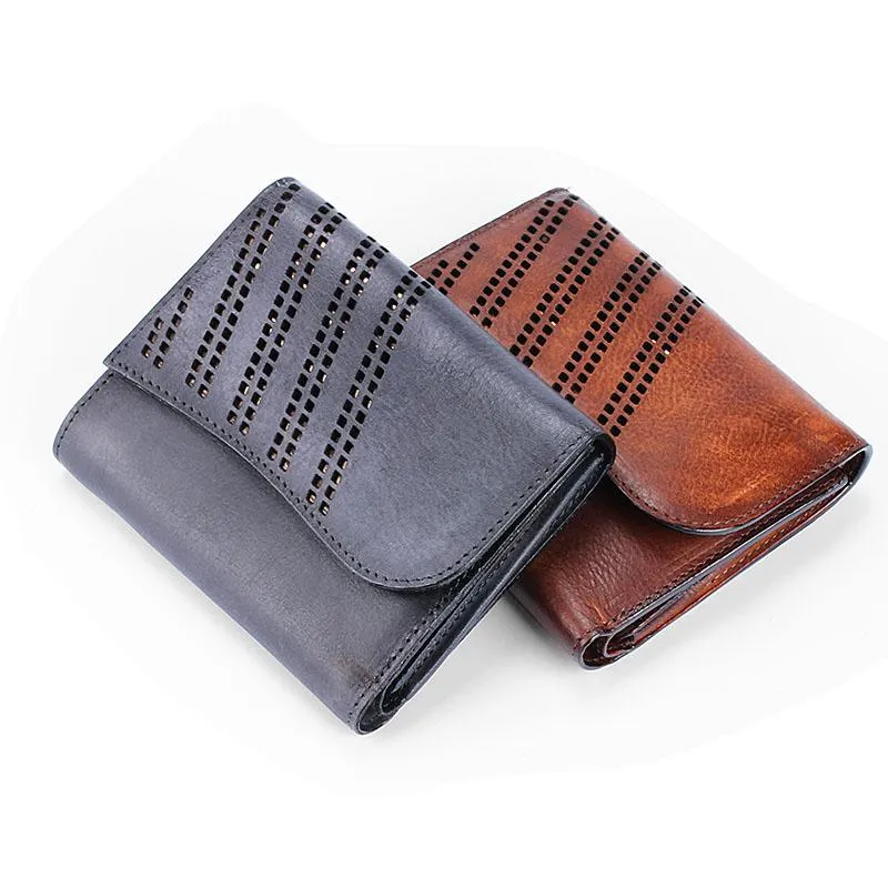 Vintage Mens Cool Small Trifold Leather Wallet Men billfold Zipper Wallets for Men