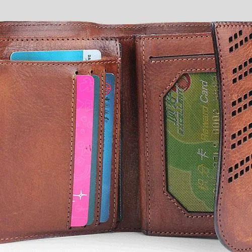 Vintage Mens Cool Small Trifold Leather Wallet Men billfold Zipper Wallets for Men