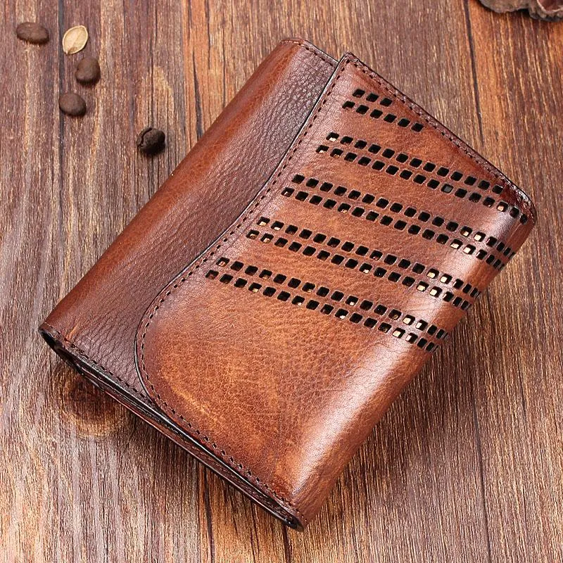 Vintage Mens Cool Small Trifold Leather Wallet Men billfold Zipper Wallets for Men