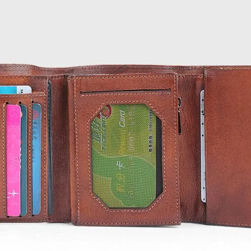 Vintage Mens Cool Small Trifold Leather Wallet Men billfold Zipper Wallets for Men