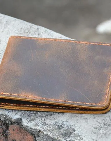 Vintage Mens Leather Slim Bifold Small Wallet Cool billfold Slim Small Wallet for Men