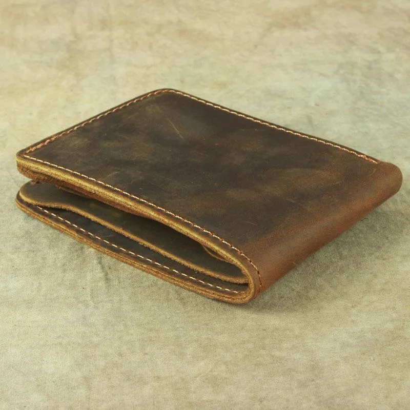 Vintage Mens Leather Slim Bifold Small Wallet Cool billfold Slim Small Wallet for Men