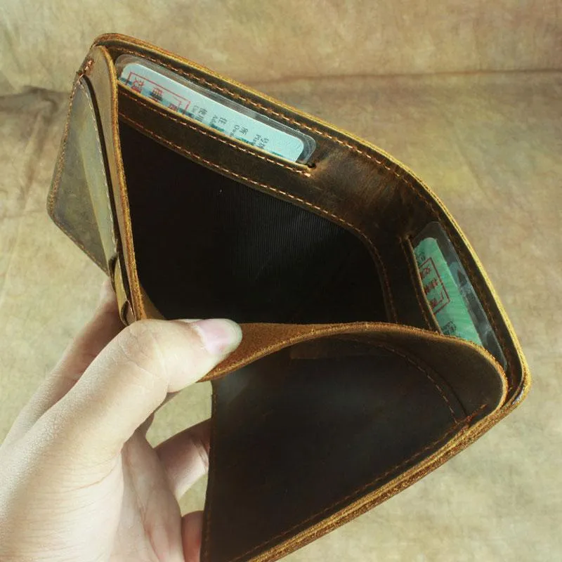 Vintage Mens Leather Slim Bifold Small Wallet Cool billfold Slim Small Wallet for Men