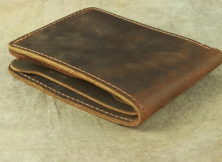 Vintage Mens Leather Slim Bifold Small Wallet Cool billfold Slim Small Wallet for Men