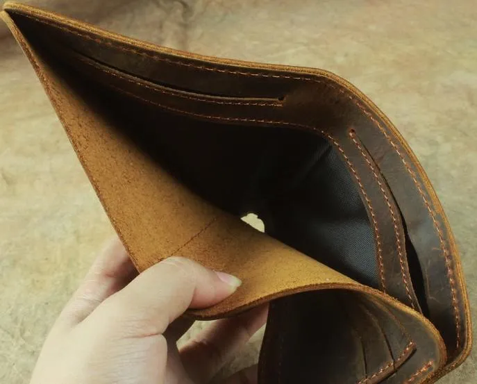 Vintage Mens Leather Slim Bifold Small Wallet Cool billfold Slim Small Wallet for Men