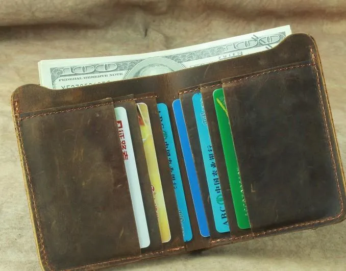Vintage Mens Leather Slim Bifold Small Wallet Cool billfold Slim Small Wallet for Men