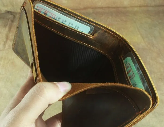 Vintage Mens Leather Slim Bifold Small Wallet Cool billfold Slim Small Wallet for Men