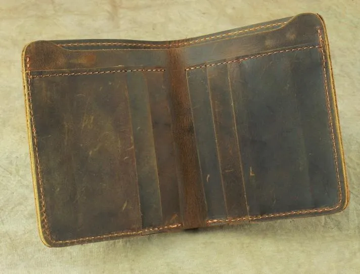 Vintage Mens Leather Slim Bifold Small Wallet Cool billfold Slim Small Wallet for Men