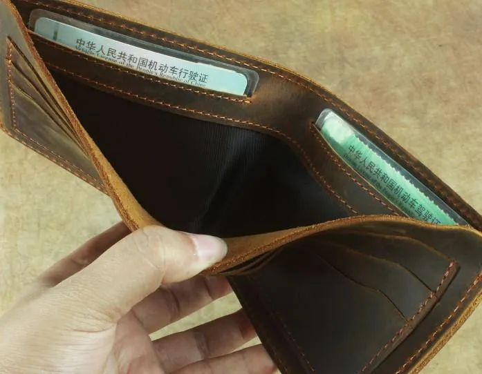 Vintage Mens Leather Slim Bifold Small Wallet Cool billfold Slim Small Wallet for Men