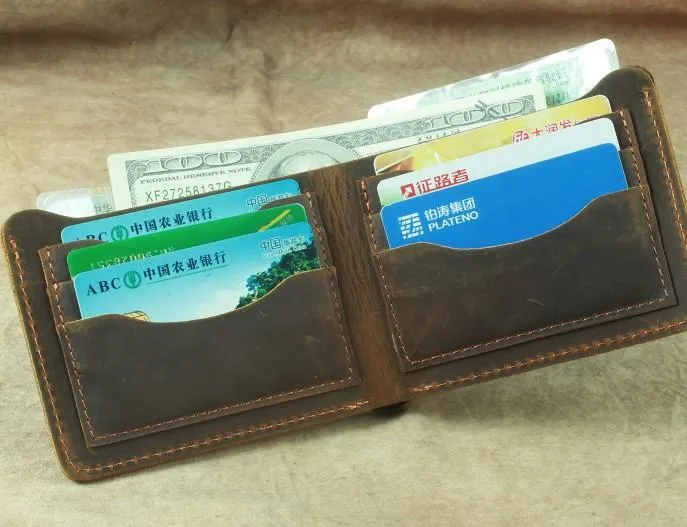 Vintage Mens Leather Slim Bifold Small Wallet Cool billfold Slim Small Wallet for Men