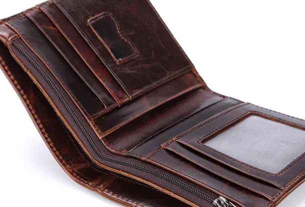 Vintage Mens Wallet billfold Slim Bifold Wallet Genuine Leather Card Wallet for Men