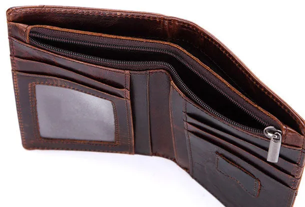 Vintage Mens Wallet billfold Slim Bifold Wallet Genuine Leather Card Wallet for Men