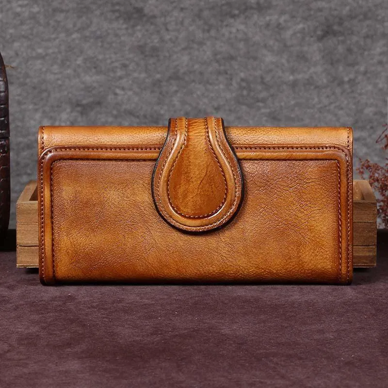 Vintage Red Womens Long Bifold Wallet Brown Leather Wallet Purple Clutch Wallet Purse
