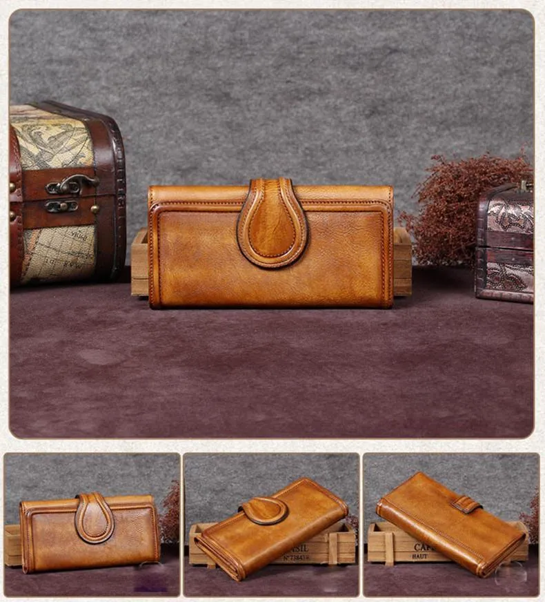 Vintage Red Womens Long Bifold Wallet Brown Leather Wallet Purple Clutch Wallet Purse