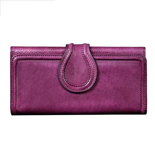 Vintage Red Womens Long Bifold Wallet Brown Leather Wallet Purple Clutch Wallet Purse