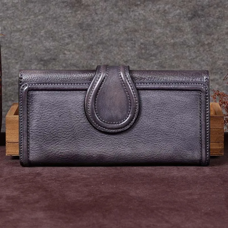 Vintage Red Womens Long Bifold Wallet Brown Leather Wallet Purple Clutch Wallet Purse