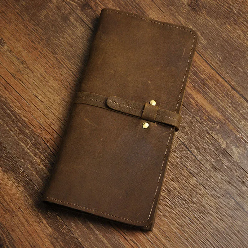 Vintage Slim Leather Long Wallet for Men Bifold Coffee Wallet