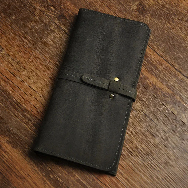 Vintage Slim Leather Long Wallet for Men Bifold Coffee Wallet