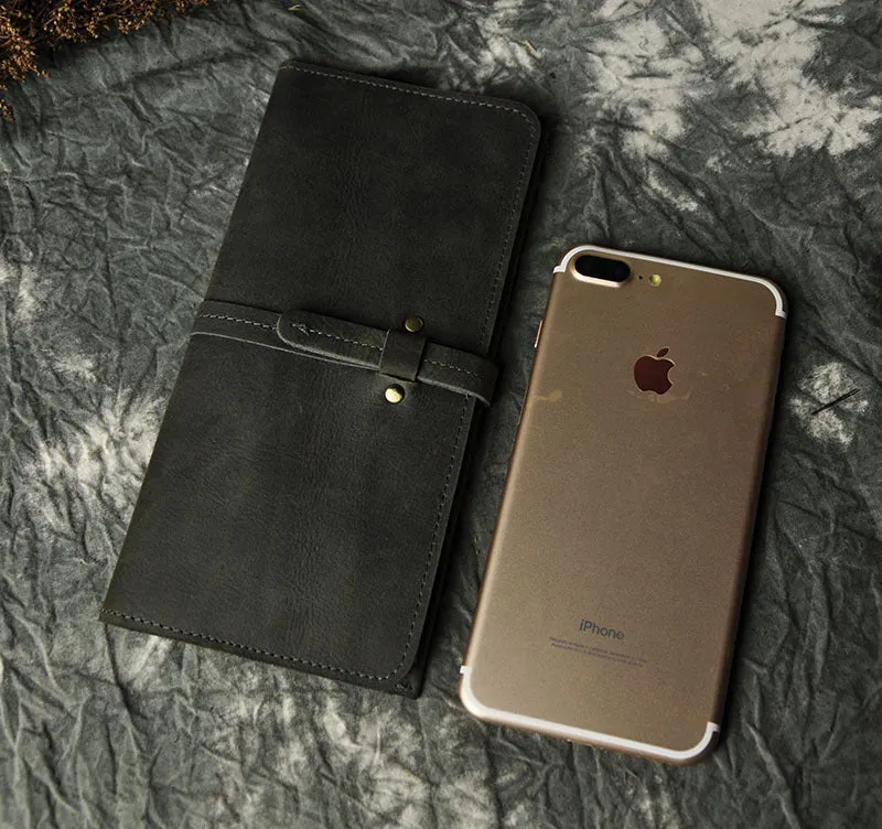 Vintage Slim Leather Long Wallet for Men Bifold Coffee Wallet