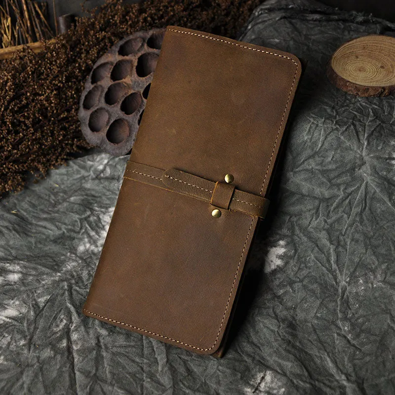 Vintage Slim Leather Long Wallet for Men Bifold Coffee Wallet