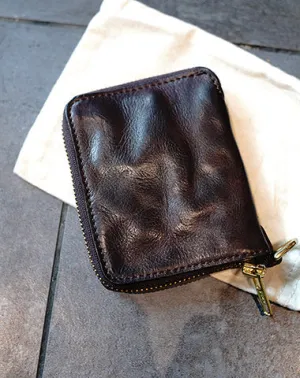 Vintage Small Coffee Leather Zip Wallet Billfold Womens Zip Around Wallets Ladies Zipper Wallet for Women