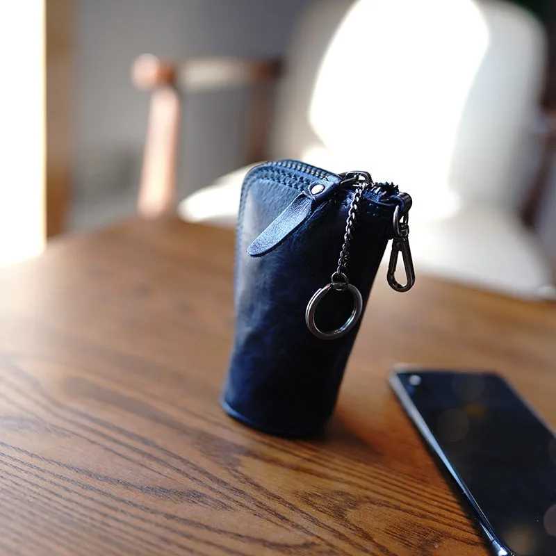 Vintage Women Black Leather Zip Key Wallet Car Key Holder Coin Wallet Coin Pouch Change Wallet For Women