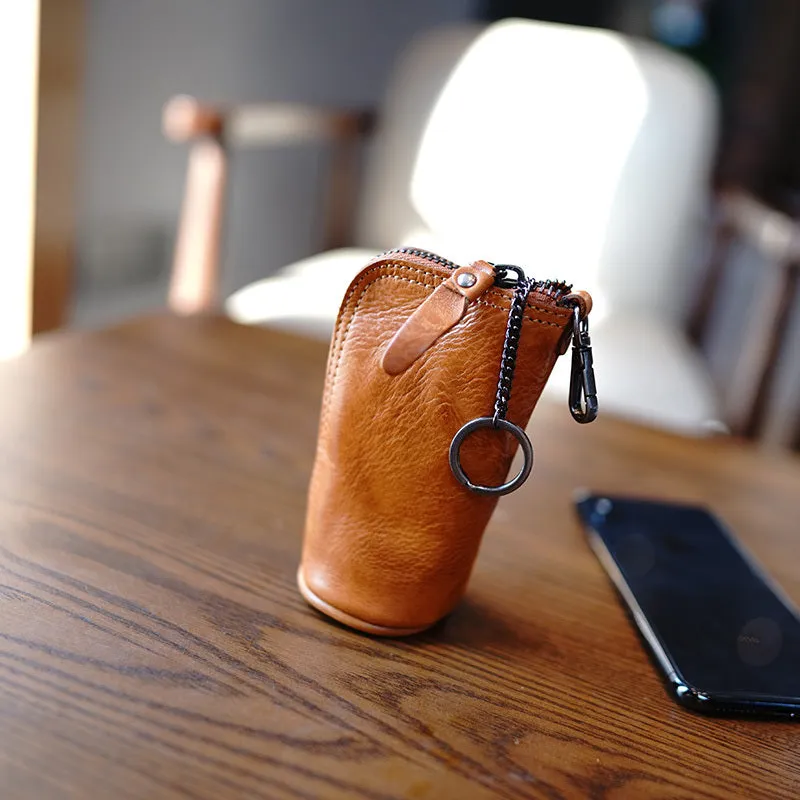 Vintage Women Black Leather Zip Key Wallet Car Key Holder Coin Wallet Coin Pouch Change Wallet For Women