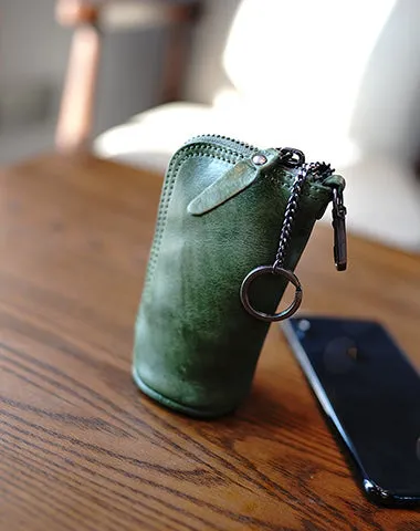 Vintage Women Black Leather Zip Key Wallet Car Key Holder Coin Wallet Coin Pouch Change Wallet For Women