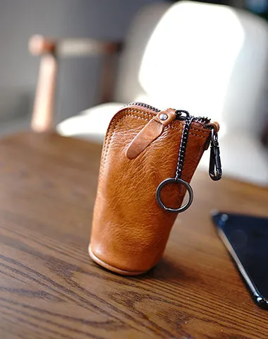 Vintage Women Black Leather Zip Key Wallet Car Key Holder Coin Wallet Coin Pouch Change Wallet For Women