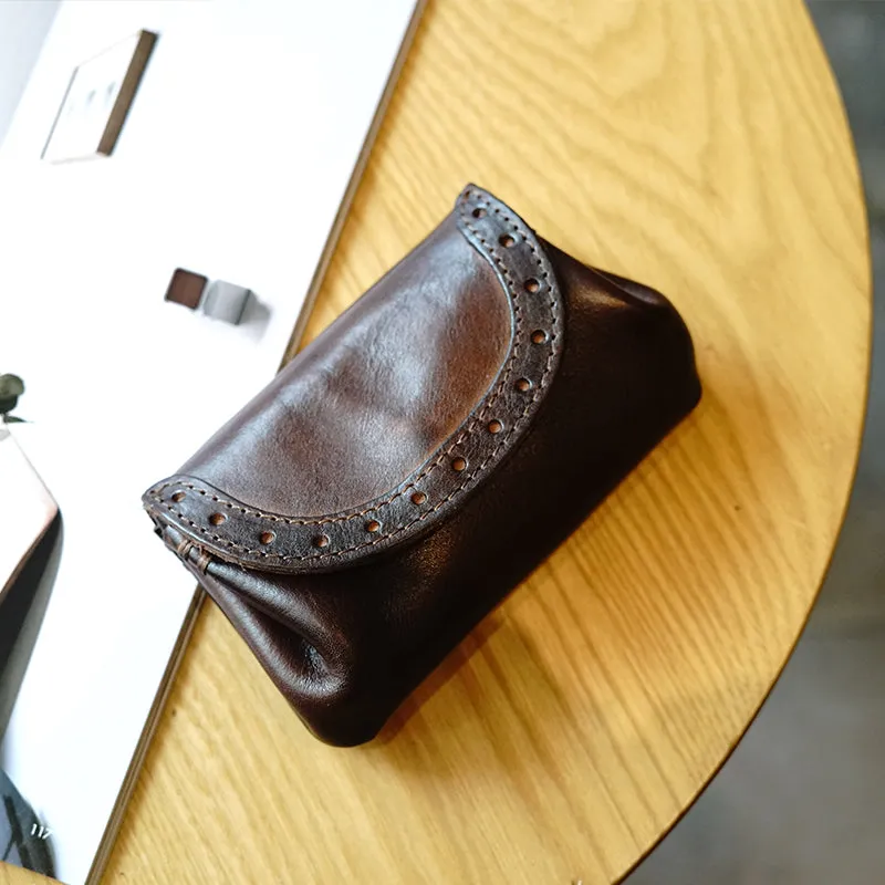 Vintage Women Brown Leather Billfold Wallet Lace Coin Wallet Change Wallet For Women